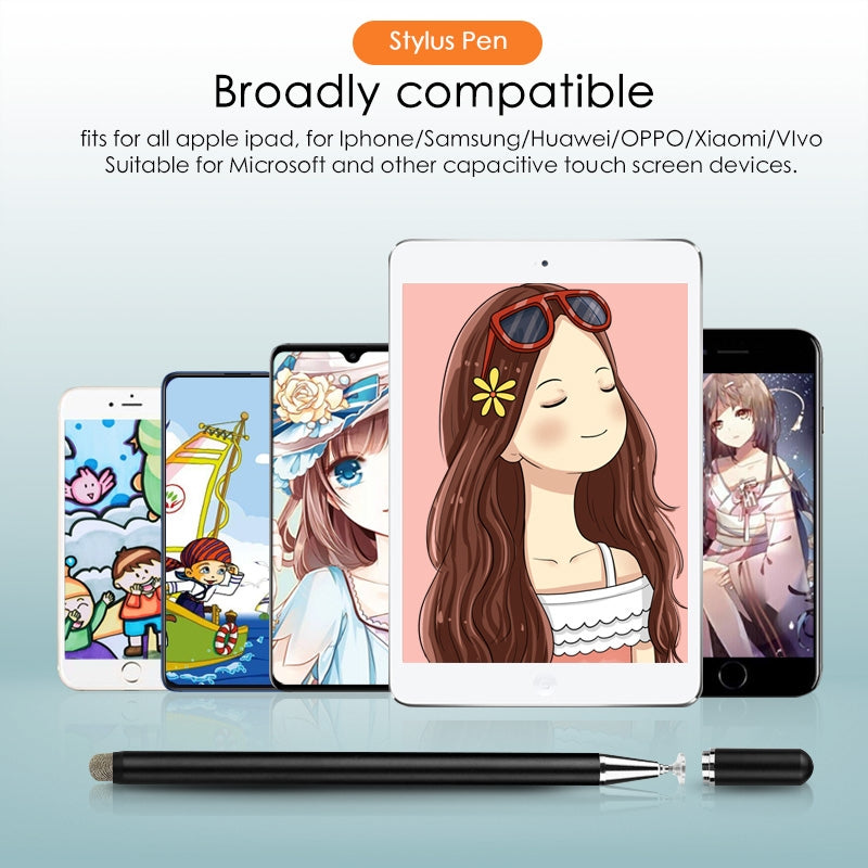 JD02 Universal Magnetic Pen Cap Pan Head + Fiber Cloth 2 in 1 Stylus Pen for Smart Tablets and Mobile Phones (Black)