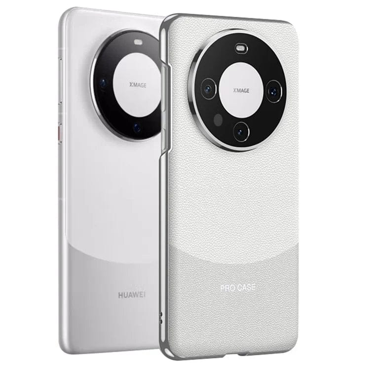 For Huawei Mate 60 Pro Case Electroplating PC+PU Leather Curved Phone Cover - White