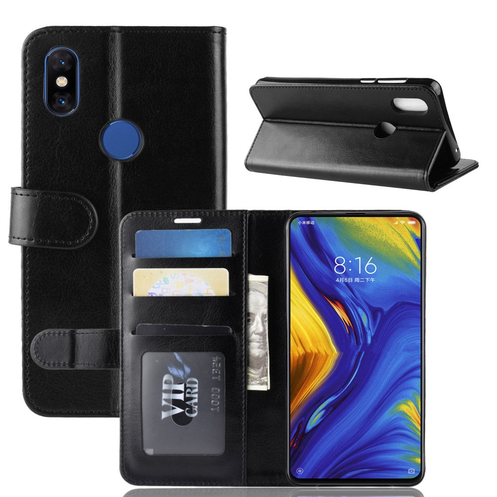 R64 Texture Single Fold Horizontal Flip Leather Case for Xiaomi Mi Mix 3, with Holder & Card Slots & Wallet (Black)