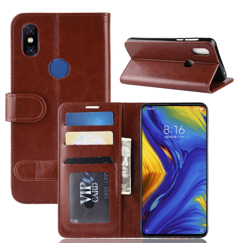 R64 Texture Single Fold Horizontal Flip Leather Case for Xiaomi Mi Mix 3, with Holder & Card Slots & Wallet (Brown)