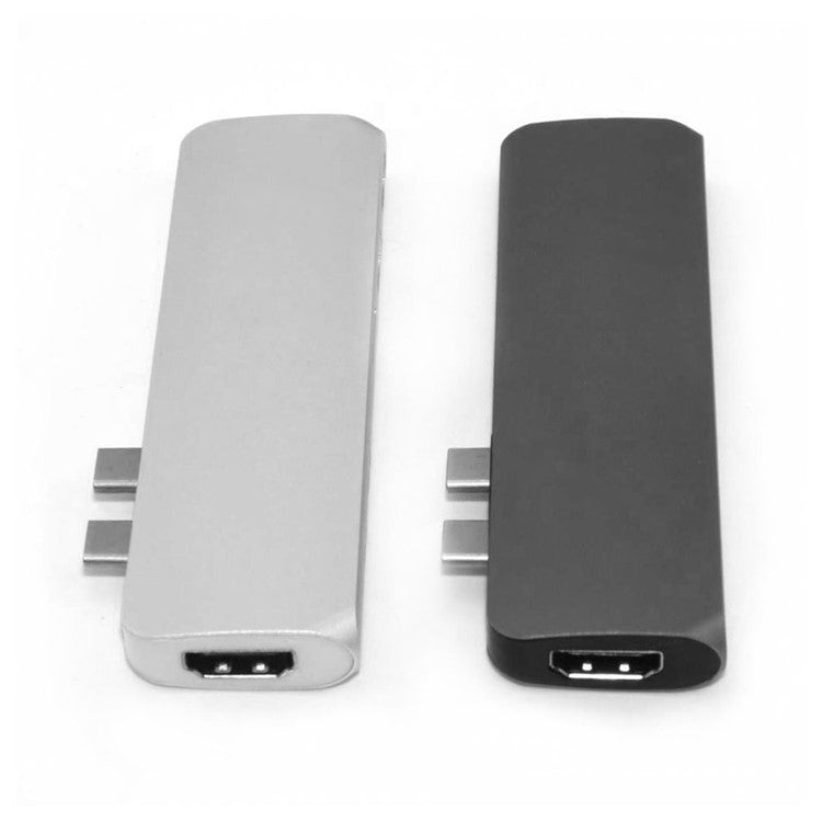 7-in-1 Dual USB-C Port to Thunderbolt 3/4K HDMI/USB-C/2xUSB3.0/SD/MicroSD Hub Adapter for MacBook Pro - Silver