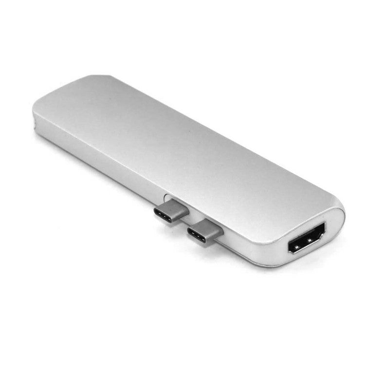 7-in-1 Dual USB-C Port to Thunderbolt 3/4K HDMI/USB-C/2xUSB3.0/SD/MicroSD Hub Adapter for MacBook Pro - Silver