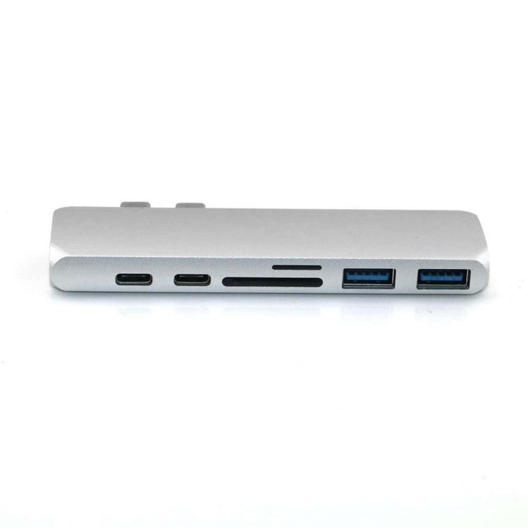 7-in-1 Dual USB-C Port to Thunderbolt 3/4K HDMI/USB-C/2xUSB3.0/SD/MicroSD Hub Adapter for MacBook Pro - Silver
