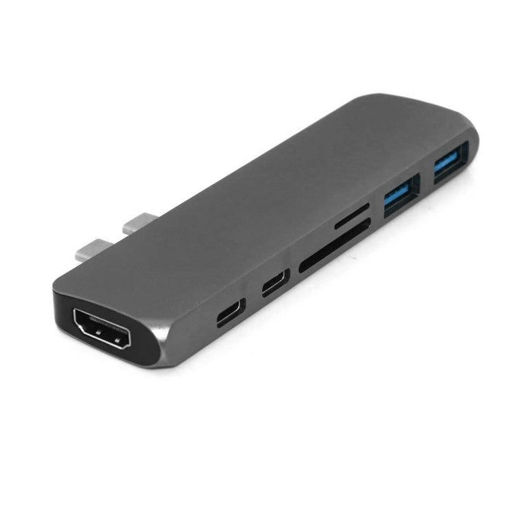 7-in-1 Aluminum USB Type-C Port to Thunderbolt 3/4K HDMI/USB-C/2xUSB3.0/SD/MicroSD Hub Adapter for MacBook Pro - Grey
