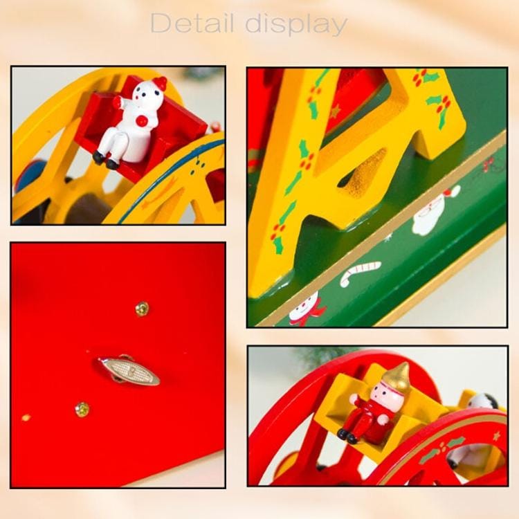 2 PCS Christmas Wood Painted Ferris Wheel Music Box Ornaments Children Gift (Red)