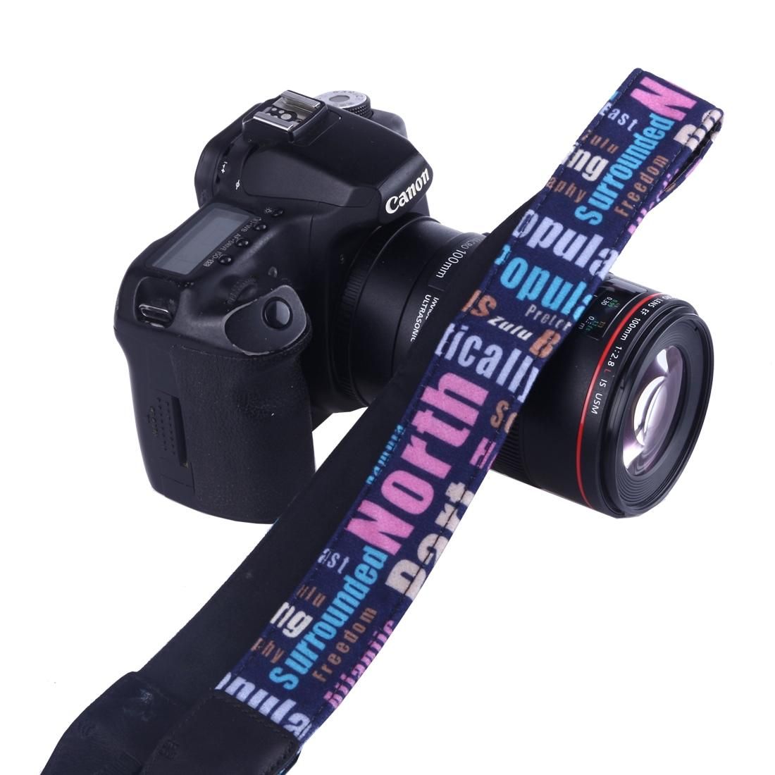LYNCA LH-03 British Style Series Blue Background English Words Universal Genuine Leather Shoulder Neck Strap Camera Strap for Nikon / Canon / Sony / Panasonic / SLR DSLR ILDC (Style3)