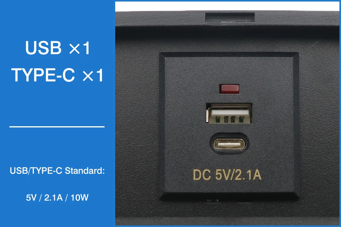 Desktop pop up Socket 3 EU plug with USB A&C charging with 1.8m power cable