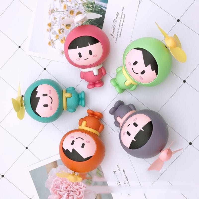 Cute Cartoon Puppet Handheld Mini Fan Creative Children Students Portable USB Charging Fan (Blue)