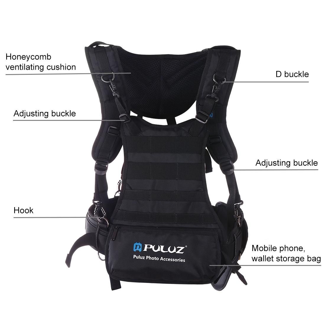 PULUZ Multi-functional Bundle Double Shoulders Padded Strap Waist Belt Holder Holster for SLR / DSLR Cameras