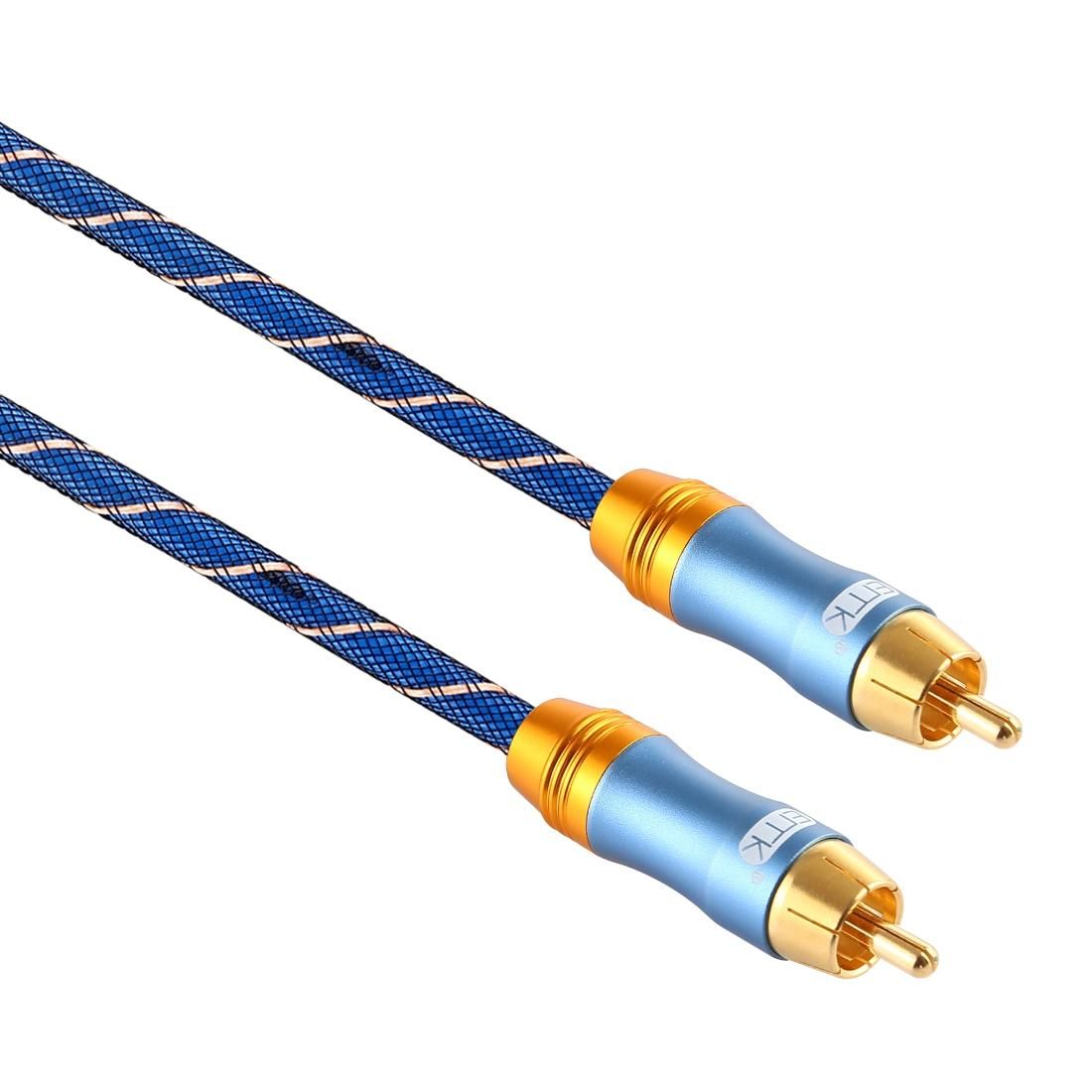 EMK 8mm RCA Male to 6mm RCA Male Gold-plated Plug Grid Nylon Braided Audio Coaxial Cable for Speaker Amplifier Mixer, Length: 2m (Blue)