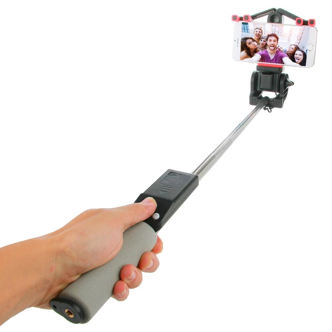 Portable 360 Degrees Smart Rotation Bluetooth Wireless Selfie Stick Monopod Folding Extendable Handheld Holder with Glass & Hand Strap Hole & Cloth Bag for iOS & Android Phone, Folded Length: 25cm, Max Extension Length: 90cm (Black)