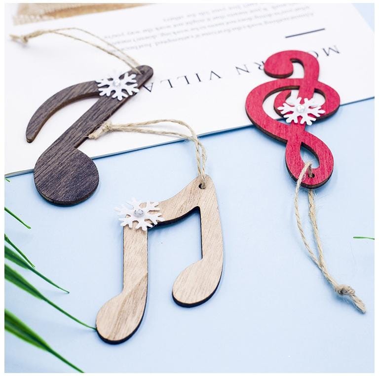 2 PCS Creative Christmas Wood Painted Snowflake Musical Notes Pendant Ornament, Specification: Three Sets