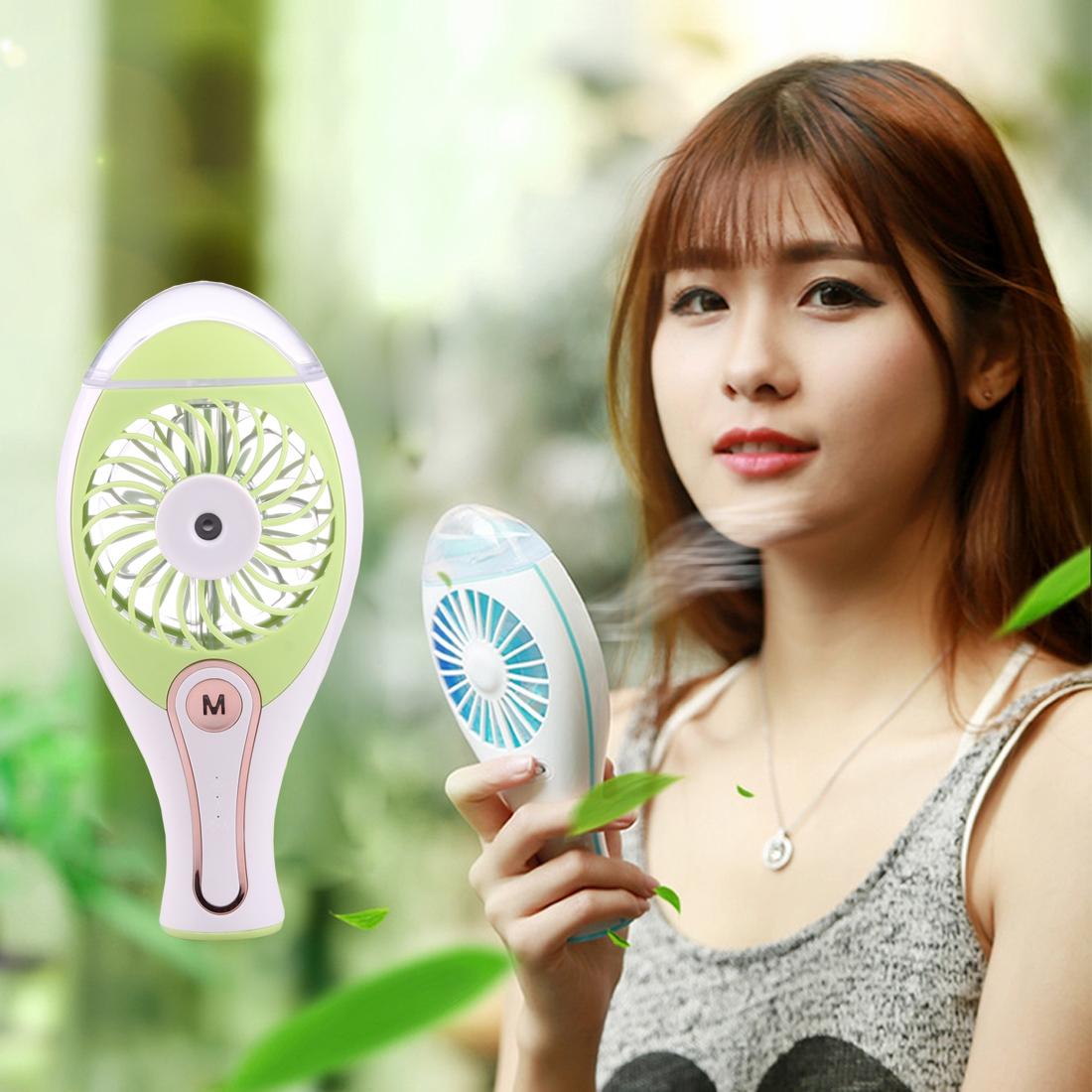 Mini Portable Handheld USB Rechargeable Water Mist Fan Humidifier Air Condictioning Cooling Fan with Transparent Water Tank & Control Key & Fan Lamp & Spray the Indicating Lamp & Spray Fan Lamp, Water Tank Capacity: 23ml (Green)