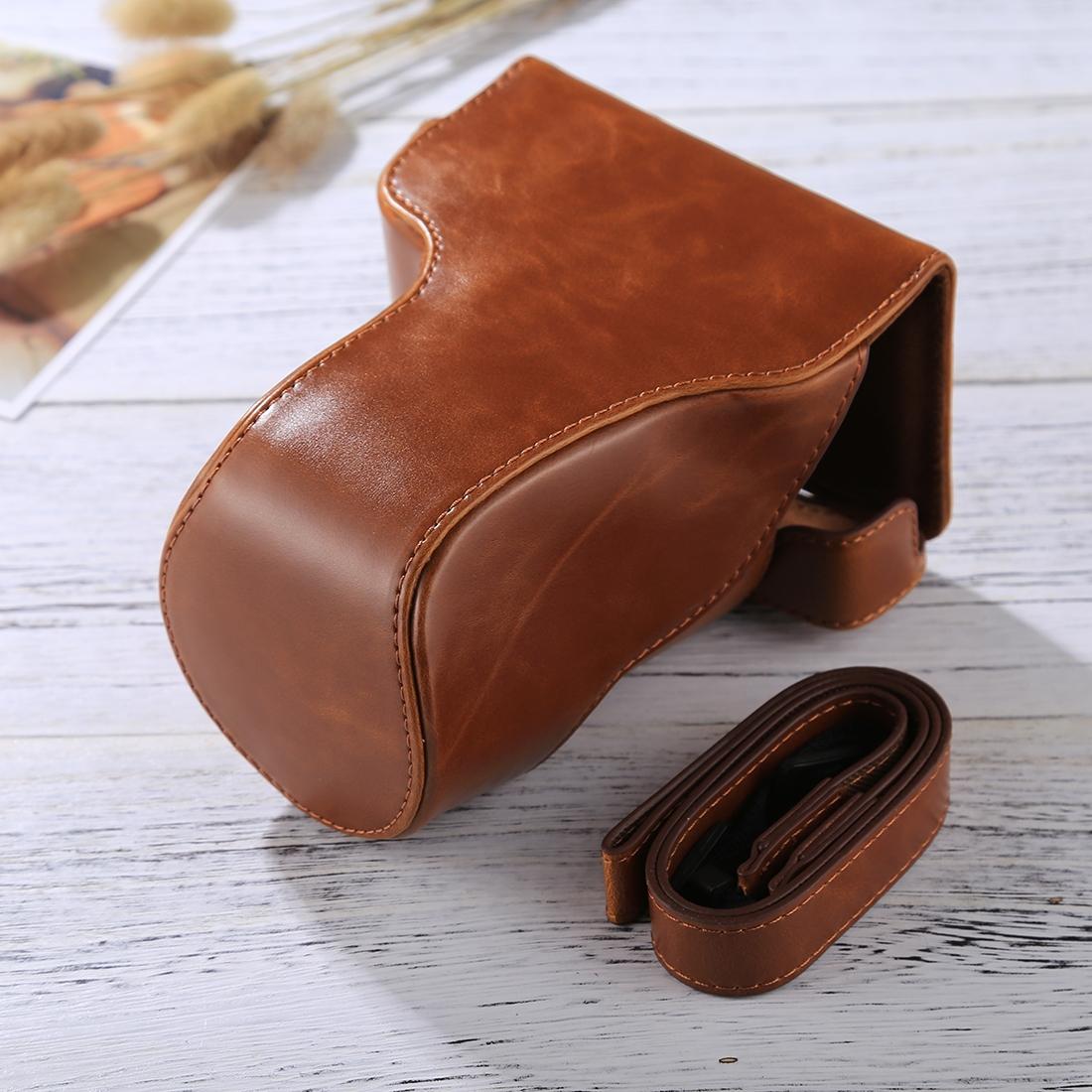 Full Body Camera PU Leather Case Bag with Strap for Canon EOS M6 (Brown)