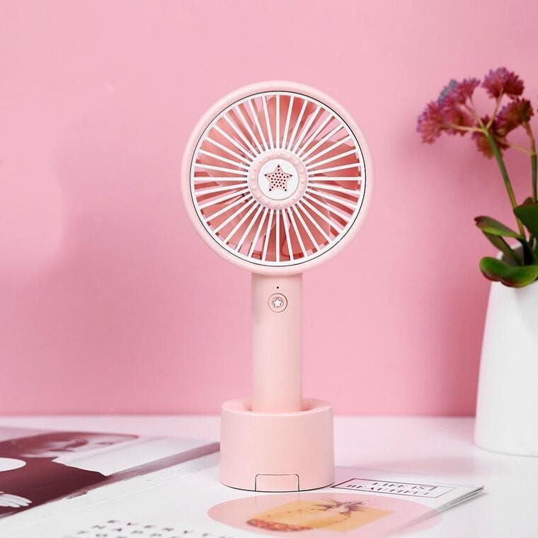 USB Portable Outdoor Mini Fan with Mobile Phone Holder Night Light Small Fan (Sakura Pink)