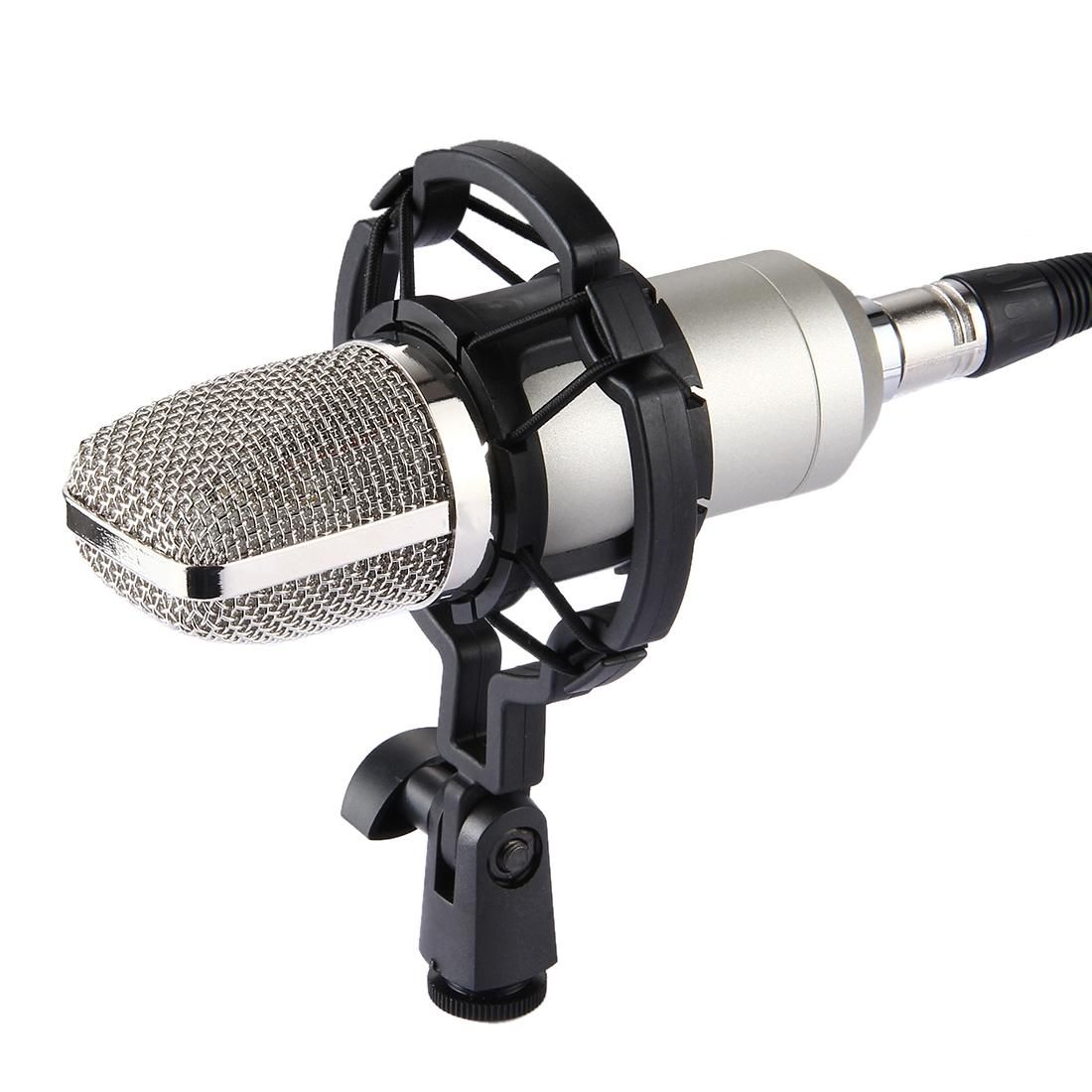 FIFINE F-700 Professional Condenser Sound Recording Microphone with Shock Mount for Studio Radio Broadcasting & Live Boardcast, 3.5mm Earphone Port, Cable Length: 2.5m (Silver)