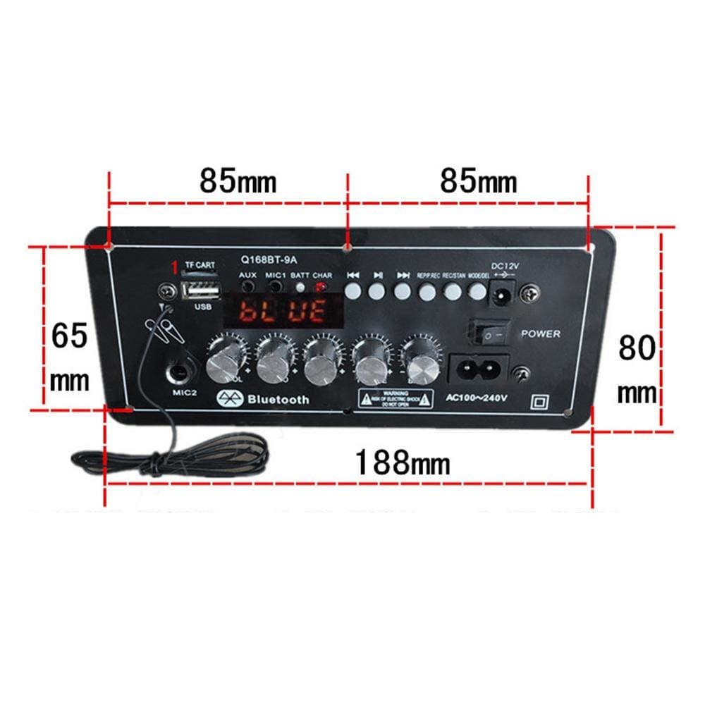 12V AC220V Bluetooth Subwoofer Power Amplifier Board Karaoke Audio Amplifier Support AUX TF Card U Disk Recording Radio (Black)