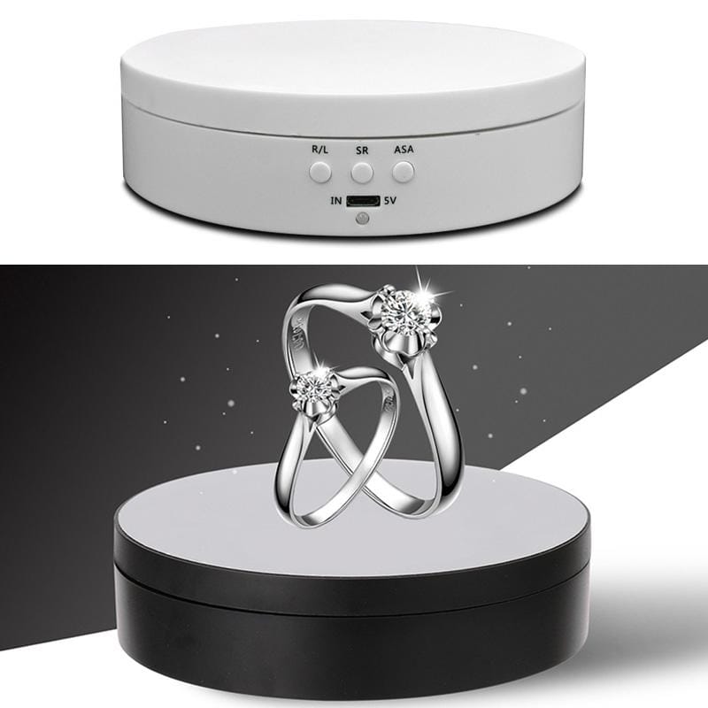 13.8cm USB Charging Smart 360 Degree Rotating Turntable Display Stand Video Shooting Props Turntable for Photography, Load 3kg (White)