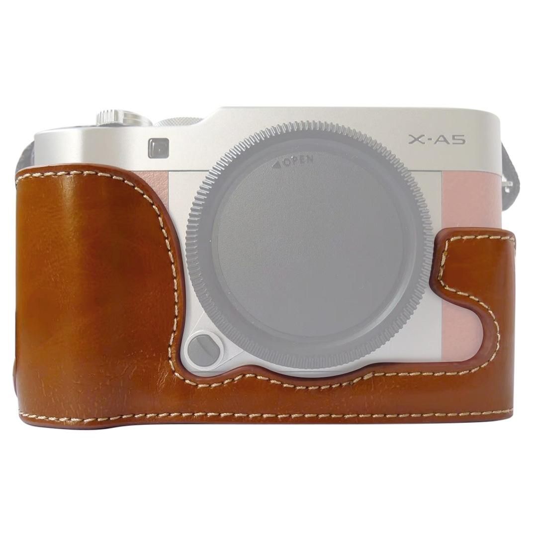 1/4 inch Thread PU Leather Camera Half Case Base for FUJIFILM X-A5 / X-A20 (Brown)