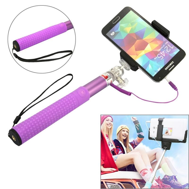 Anti-skid Aluminium Alloy 3.5mm Audio Cable Take Pole Self-timer Controller for iPhone 6 & 6S & 5 / Galaxy S3 / S4 / S5 / NOTE, Max Length: 85cm (Purple)