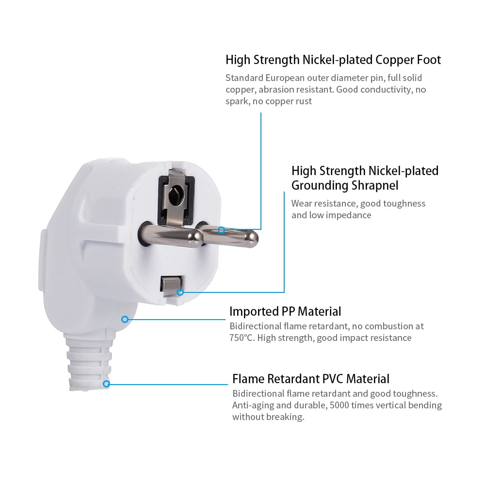 16A EU Removable Plug Round Pin German Standard Bent Plug
