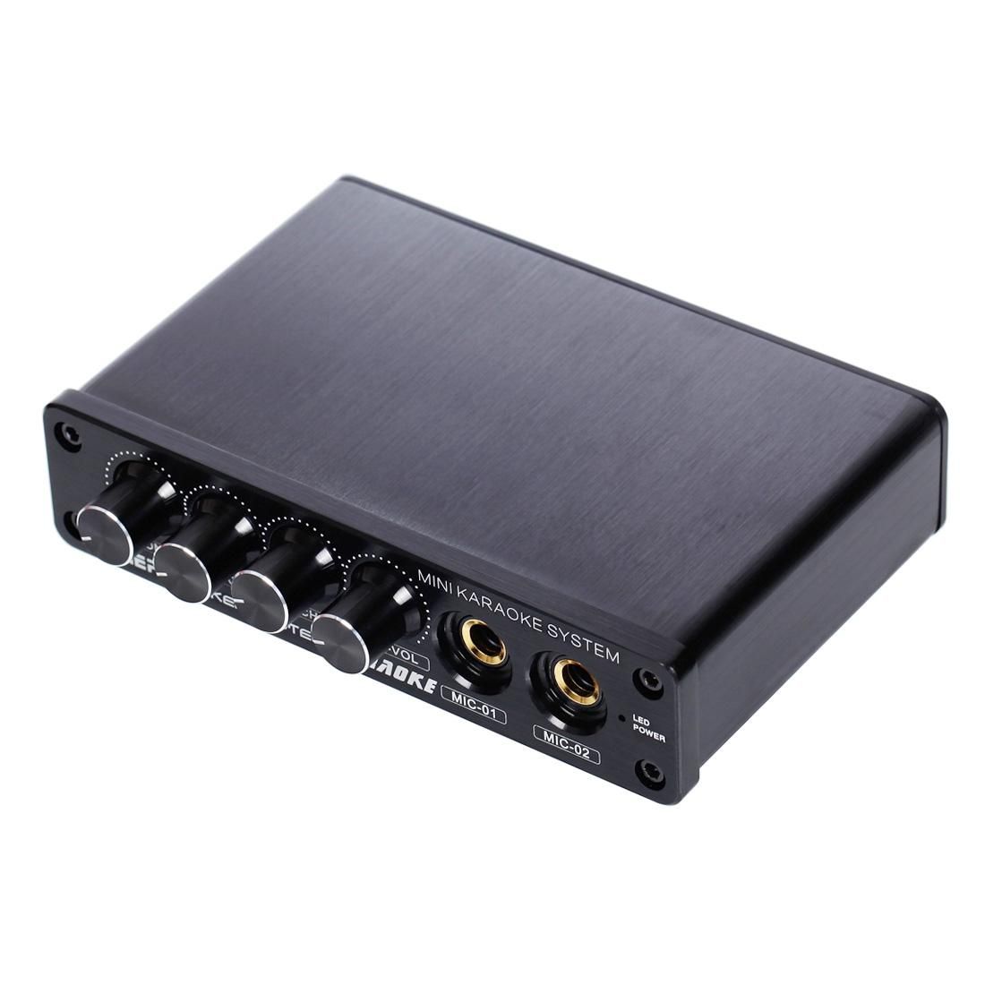A933 Mini Karaoke Machine System Sound Mixer Amplifier for PC / TV / Mobile Phones, Support RCA in / 2 Channel Mic in (Black)
