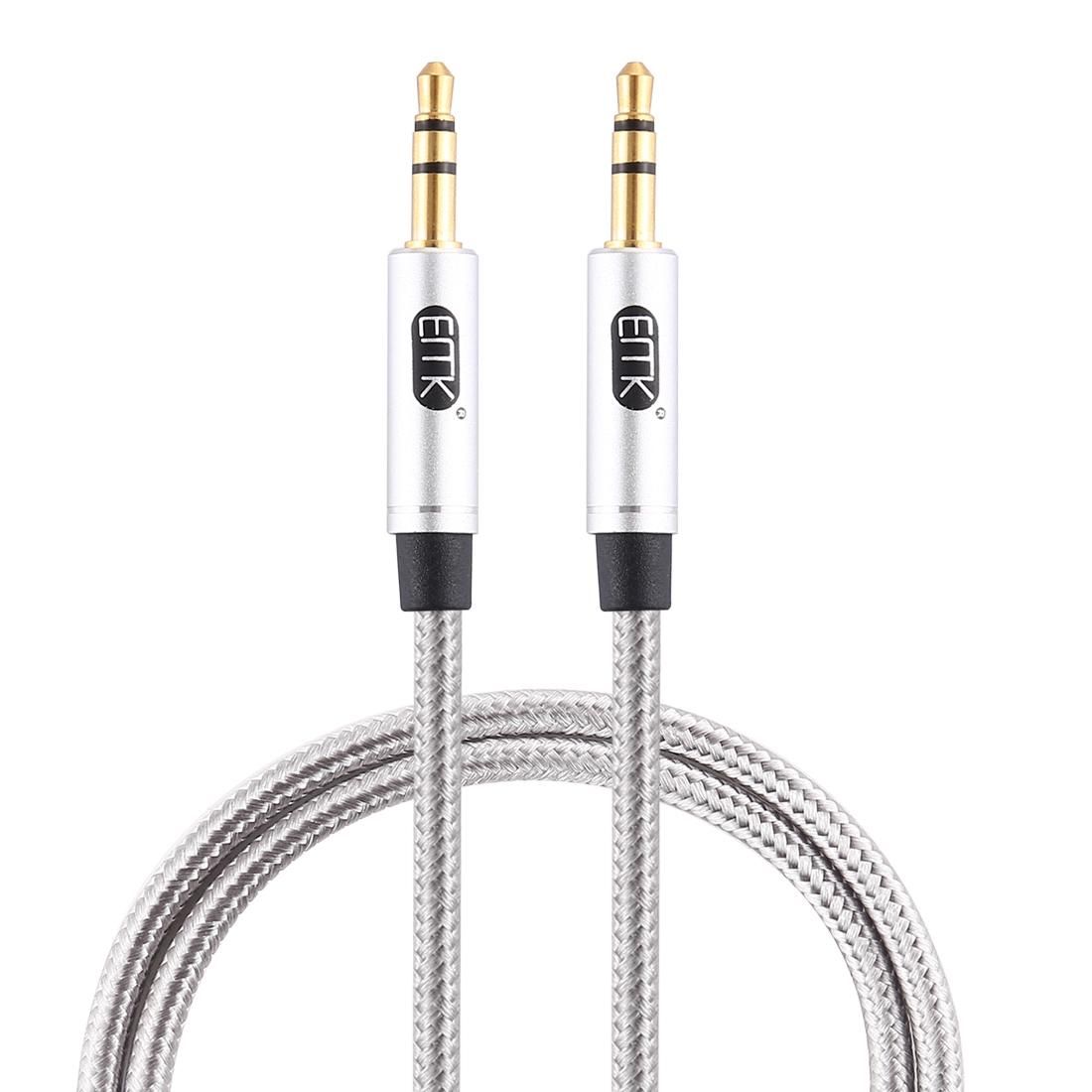 EMK 3.5mm Male to Male Gold-plated Plug Cotton Braided Audio Cable for Speaker / Notebooks / Headphone, Length: 1m (Grey)