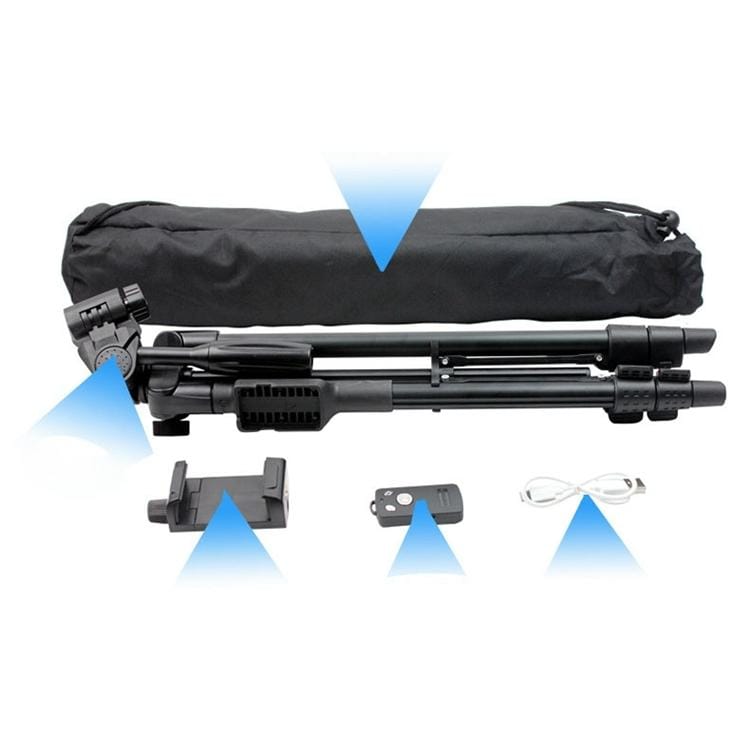 YUNTENG VCT-5208RM Aluminum Magnesium Alloy Leg Tripod Mount with Bluetooth Remote Control & Tripod Head & Phone Clamp for SLR Camera & Smartphones, Max Height: 125cm
