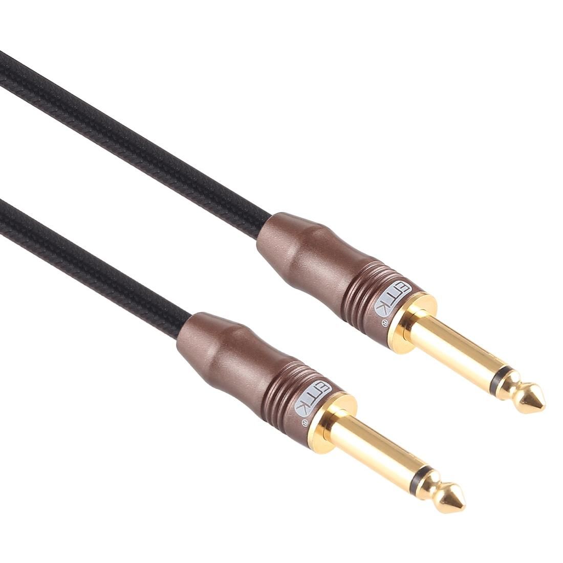 EMK 6.35mm Male to Male 3 Section Gold-plated Plug Cotton Braided Audio Cable for Guitar Amplifier Mixer, Length: 1.5m (Black)