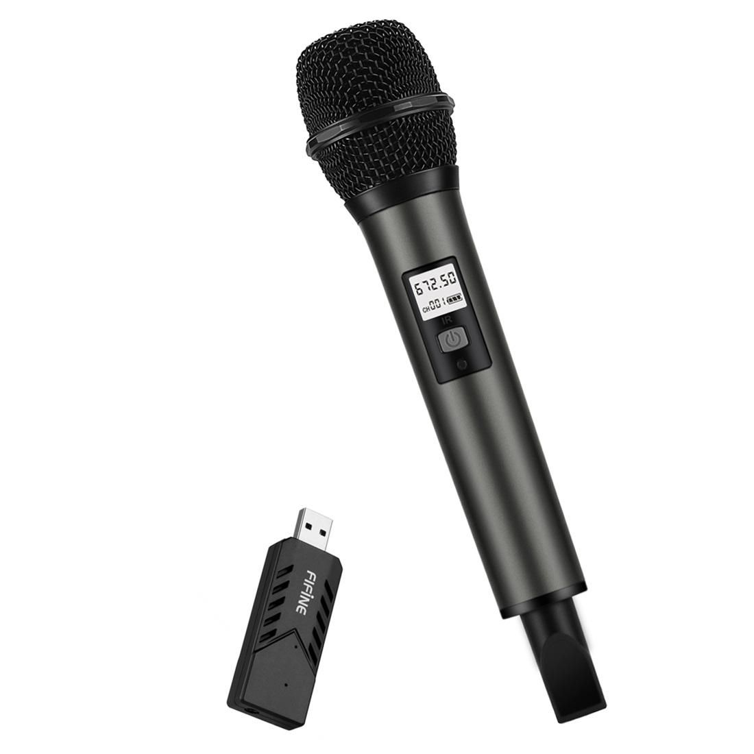 FIFINE K034 UHF Segment Selectable 25-channel USB Wireless Audio Microphone for Live Broadcast, Show, KTV, etc, Compatible with Notebook, PC, Speaker, Headphone, iPad, iPhone, Galaxy, Huawei, Xiaomi, LG, HTC and Other Smart Phones