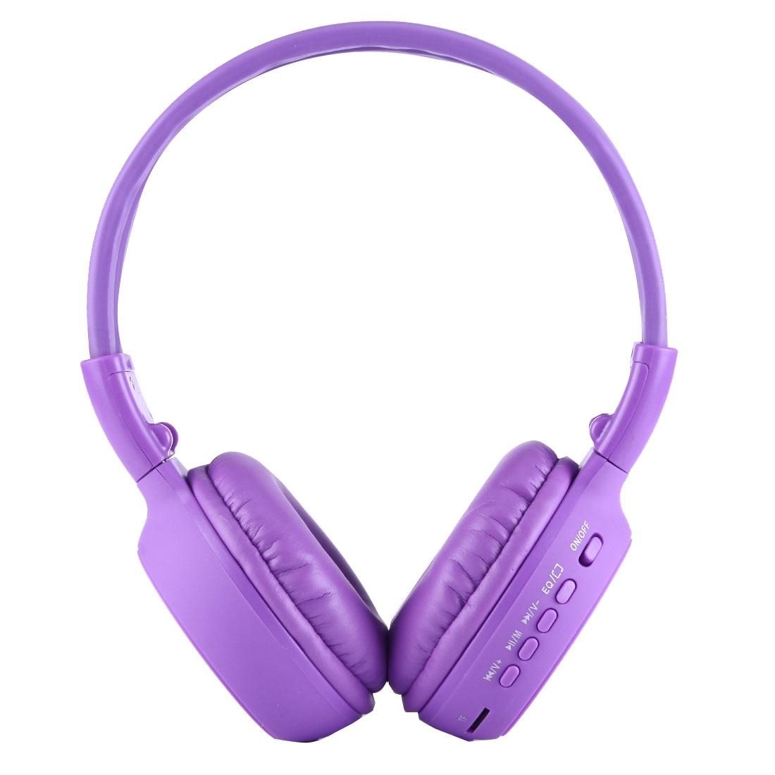 BS-N65 Headband Folding Stereo HiFi Wireless Headphone Headset with LCD Screen & TF Card Slot & LED Indicator Light & FM Function (Purple)