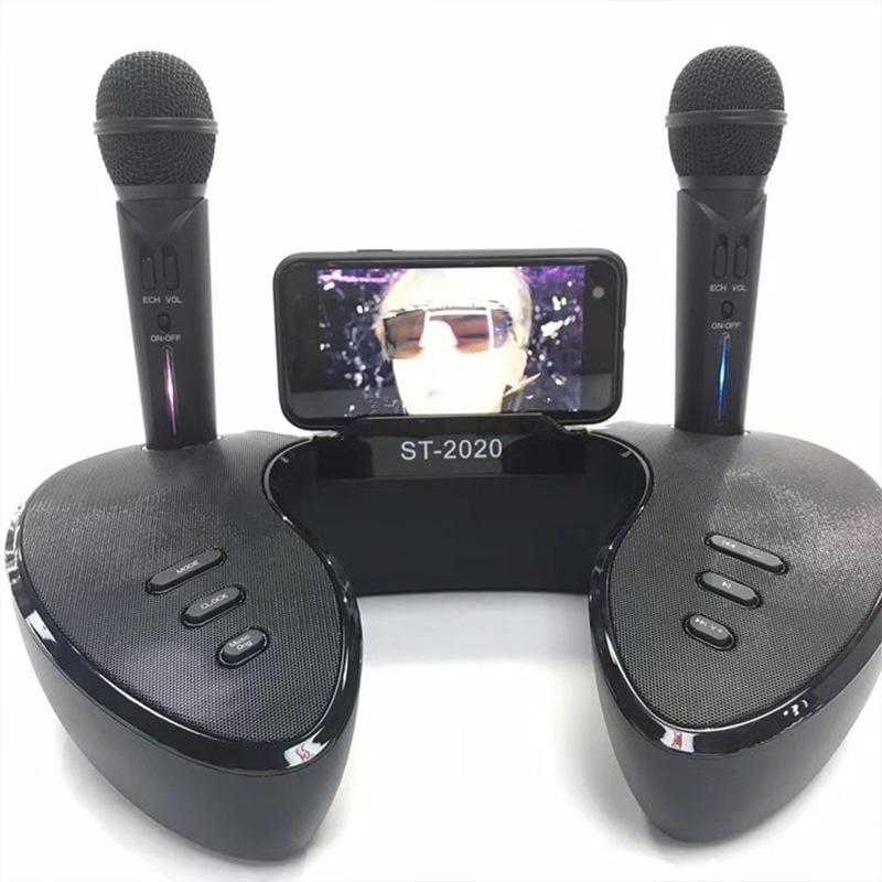 SDRD ST2020 Outdoor Portable Family KTV Live Singing Wireless Bluetooth Speaker Dual Microphone (Black)