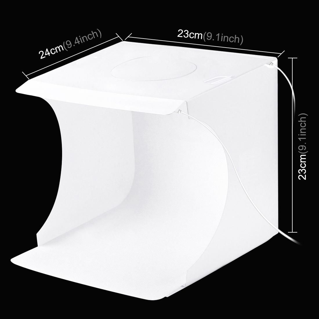PULUZ 20cm Include 2 LED Panels Folding Portable 1100LM Light Photo Lighting Studio Shooting Tent Box Kit with 6 Colors Backdrops , Unfold Size: 24cm x 23cm x 23cm (Style1)