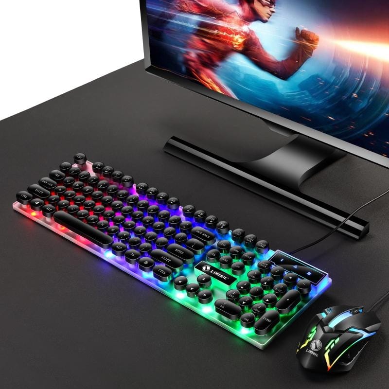 TX300 Mechanical Feel Backlight Punk Wired Keyboard Mouse Set (White)