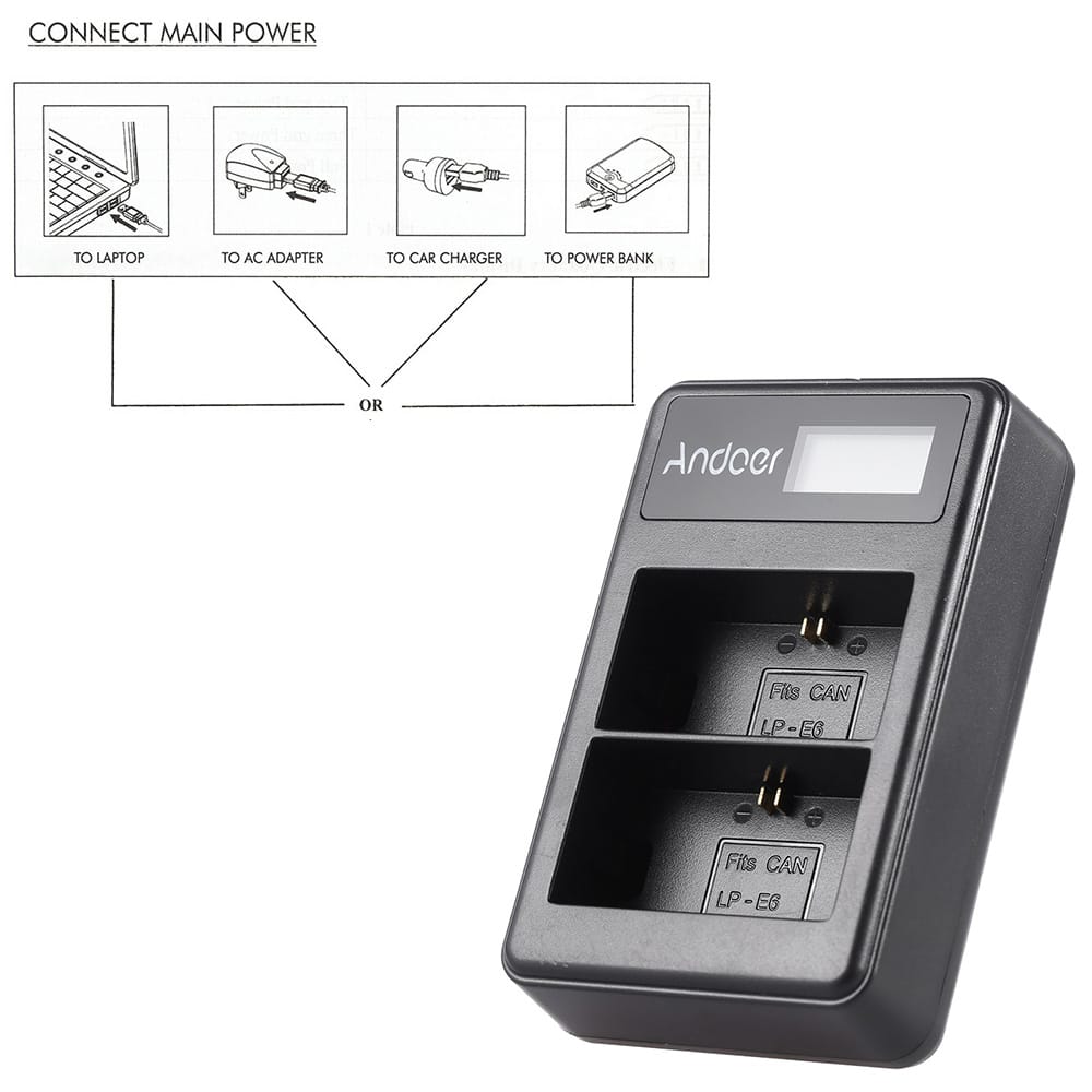 Andoer LP-E6 Rechargeable LED Display Li-ion Battery Charger