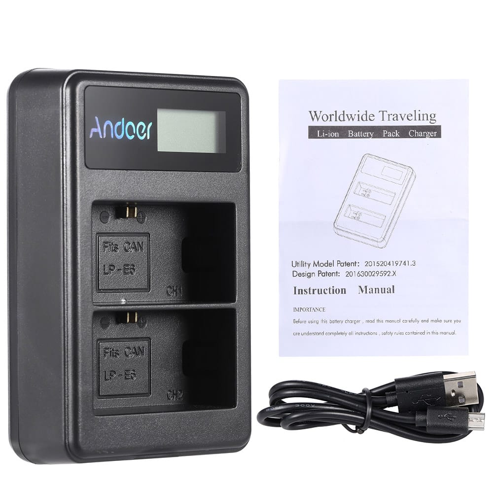 Andoer LP-E6 Rechargeable LED Display Li-ion Battery Charger