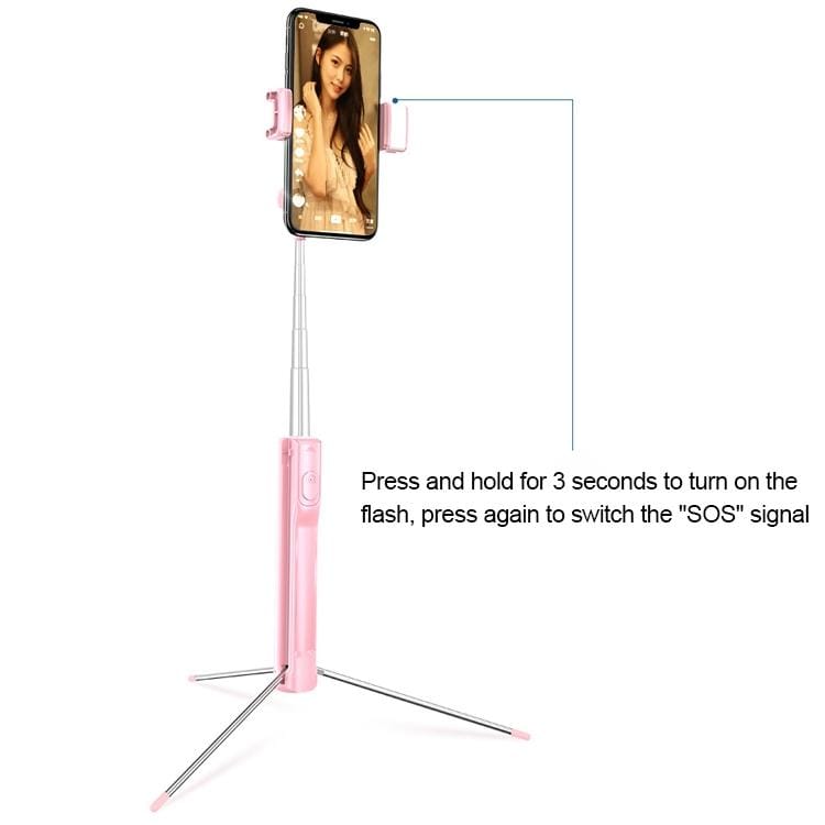 CYKE A19 Multifunction One-piece Wireless Bluetooth Selfie Stick with Single Fill light & Tripod & Remote Control, Maximum Stretching Length: 110cm (Pink)