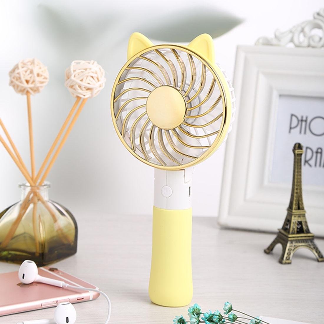 SEMA Portable USB Rechargeable 3 Speeds Folding Cooling Handheld Personal Fan with LED Light (Yellow)