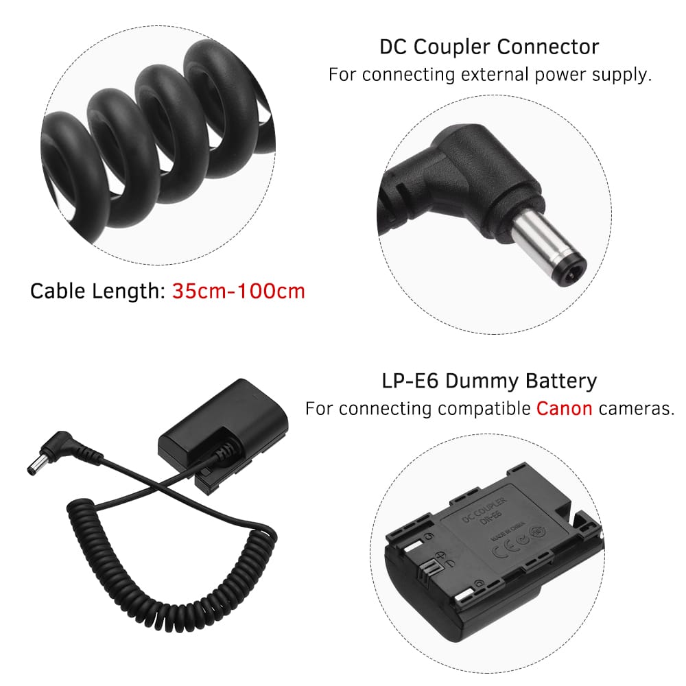 Andoer LP-E6 Dummy Battery Pack DC Coupler Connector Spring - For Canon LP-E6