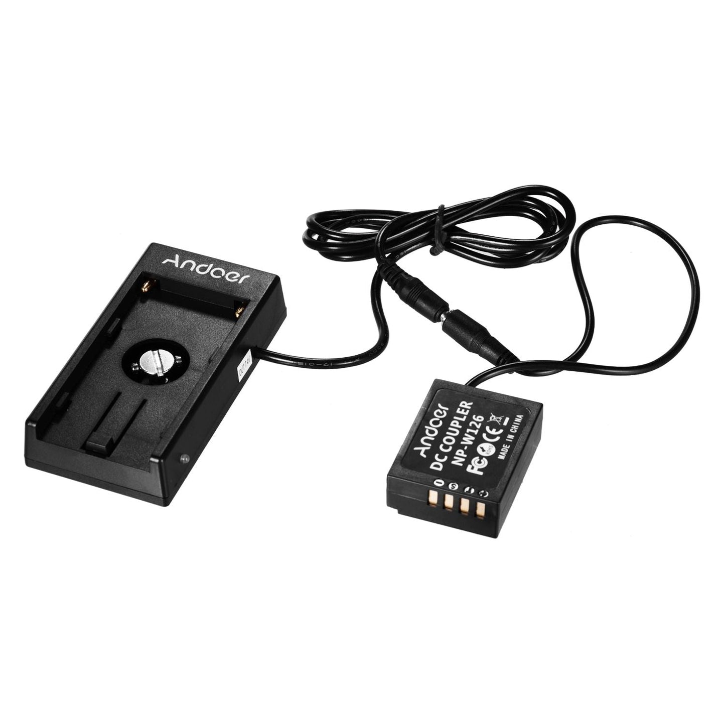 NP-W126 Dummy Battery Coupler with Straight Cable + - Straight Cable