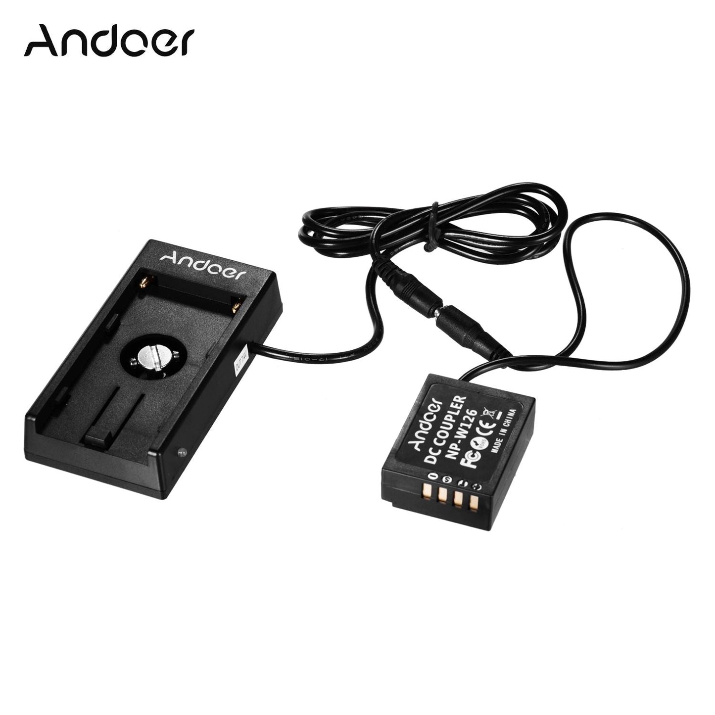 NP-W126 Dummy Battery Coupler with Straight Cable + - Straight Cable