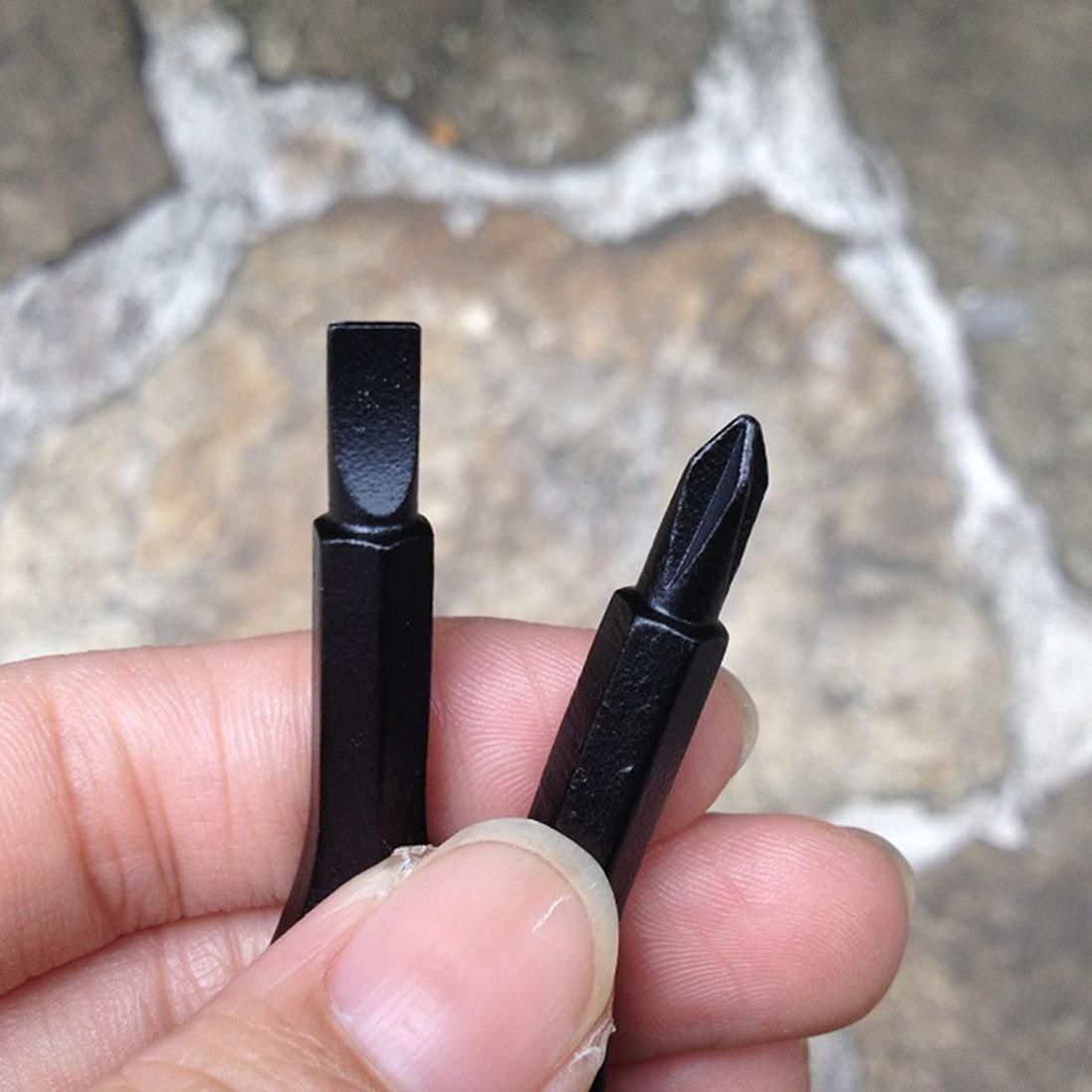 Outdoor Portable 2 in 1 Slotted + Cross Screwdriver Set Tool with Keyring (Black)