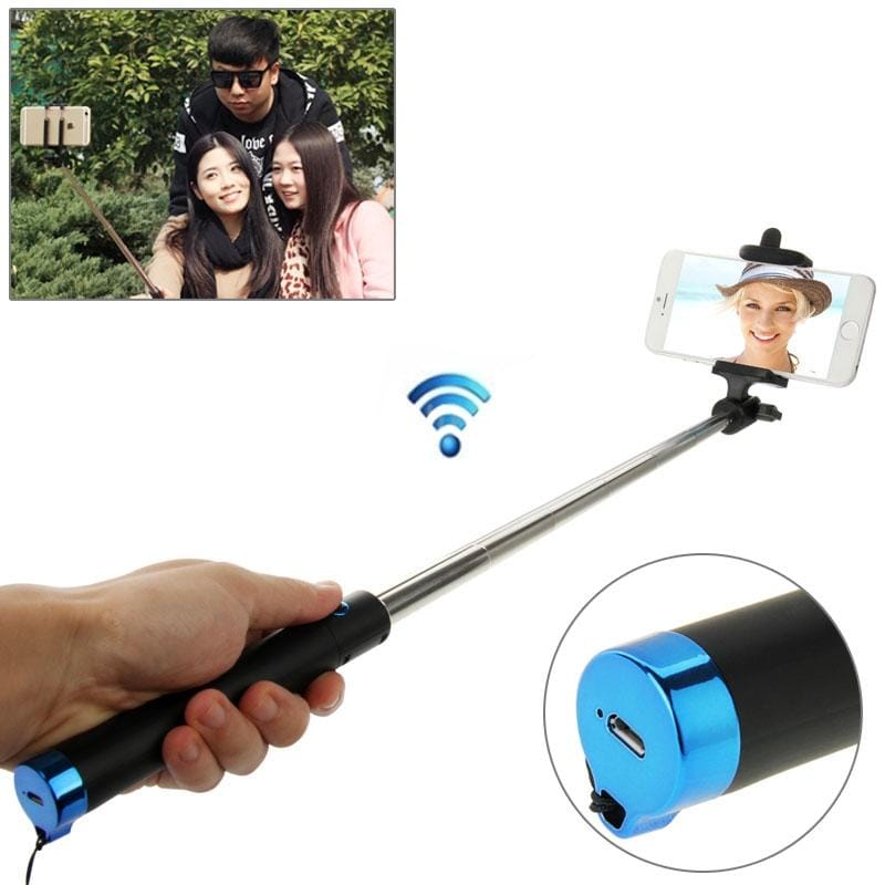 Adjustable Bluetooth Wireless Self-timer Handheld Monopod, For iPhone, Galaxy, Huawei, Xiaomi, LG, HTC and Other Smart Phones, Extended Length: 80cm, Folding Length: 17cm (Blue)