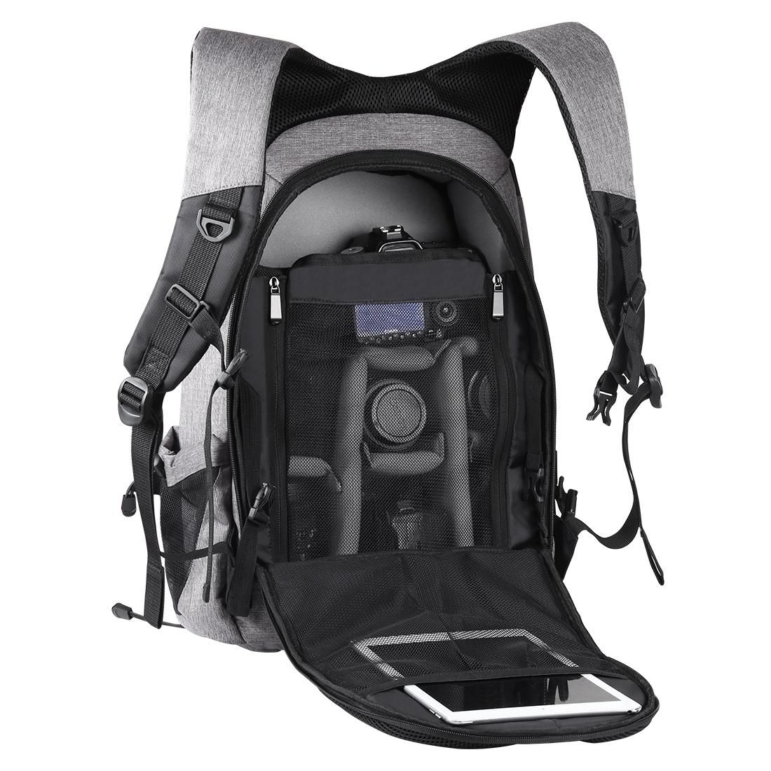PULUZ 3-Fold 14W Solar Power Outdoor Portable Dual Shoulders Backpack Camera Bag with USB Port & Earphone Hole (Grey)