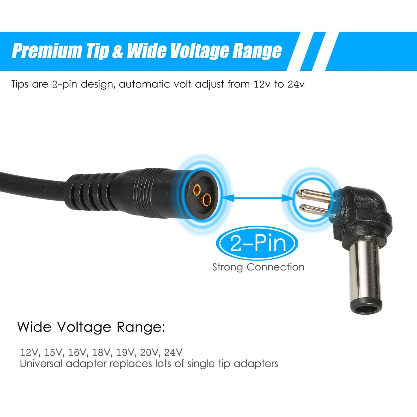 96W Universal Laptop Power Charger Adapter 8Pcs 12V to 24V - EU Plug