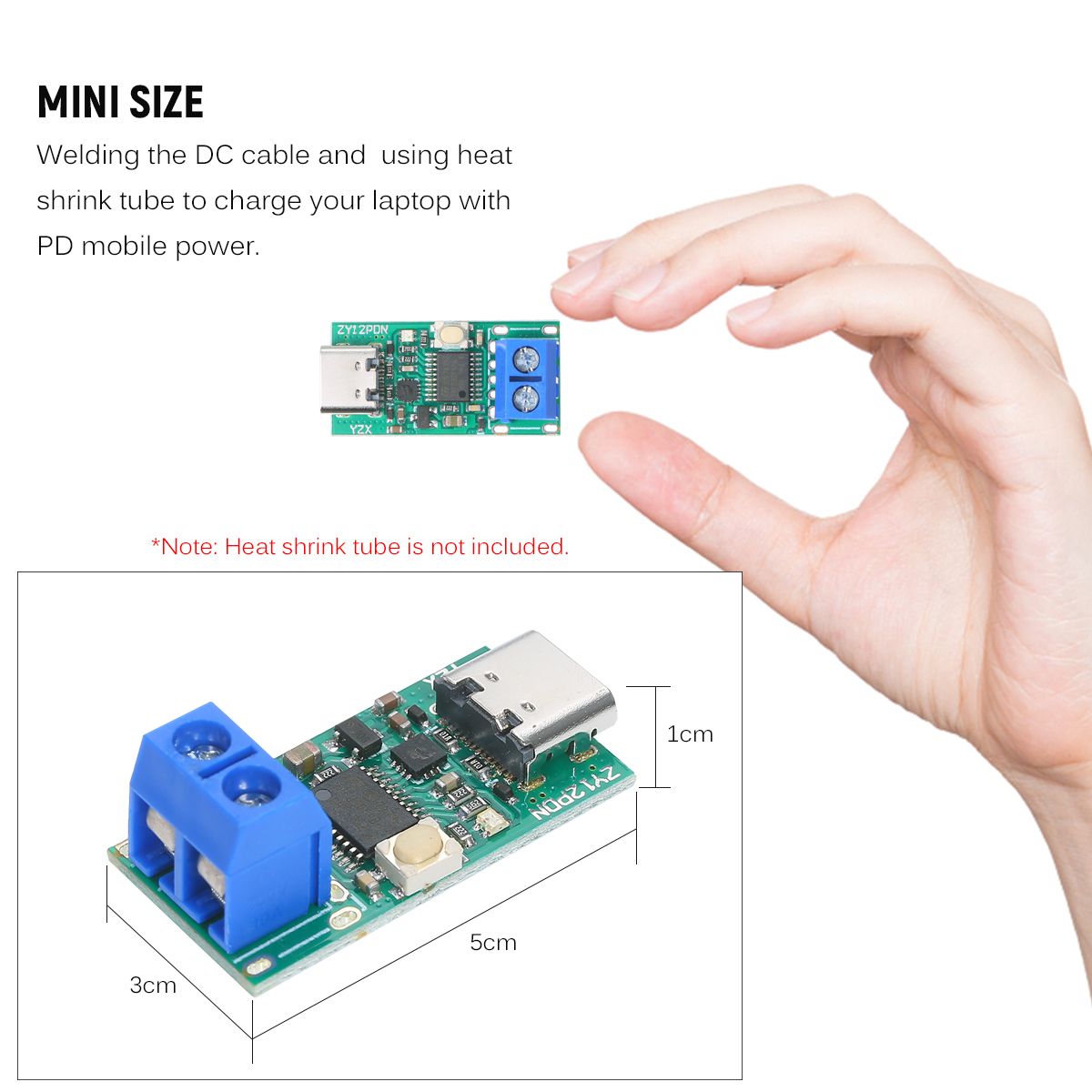 USB-C PD2.0/3.0 to DC Converter Power Supply Module Decoy - ZY12PDN with Binding Post