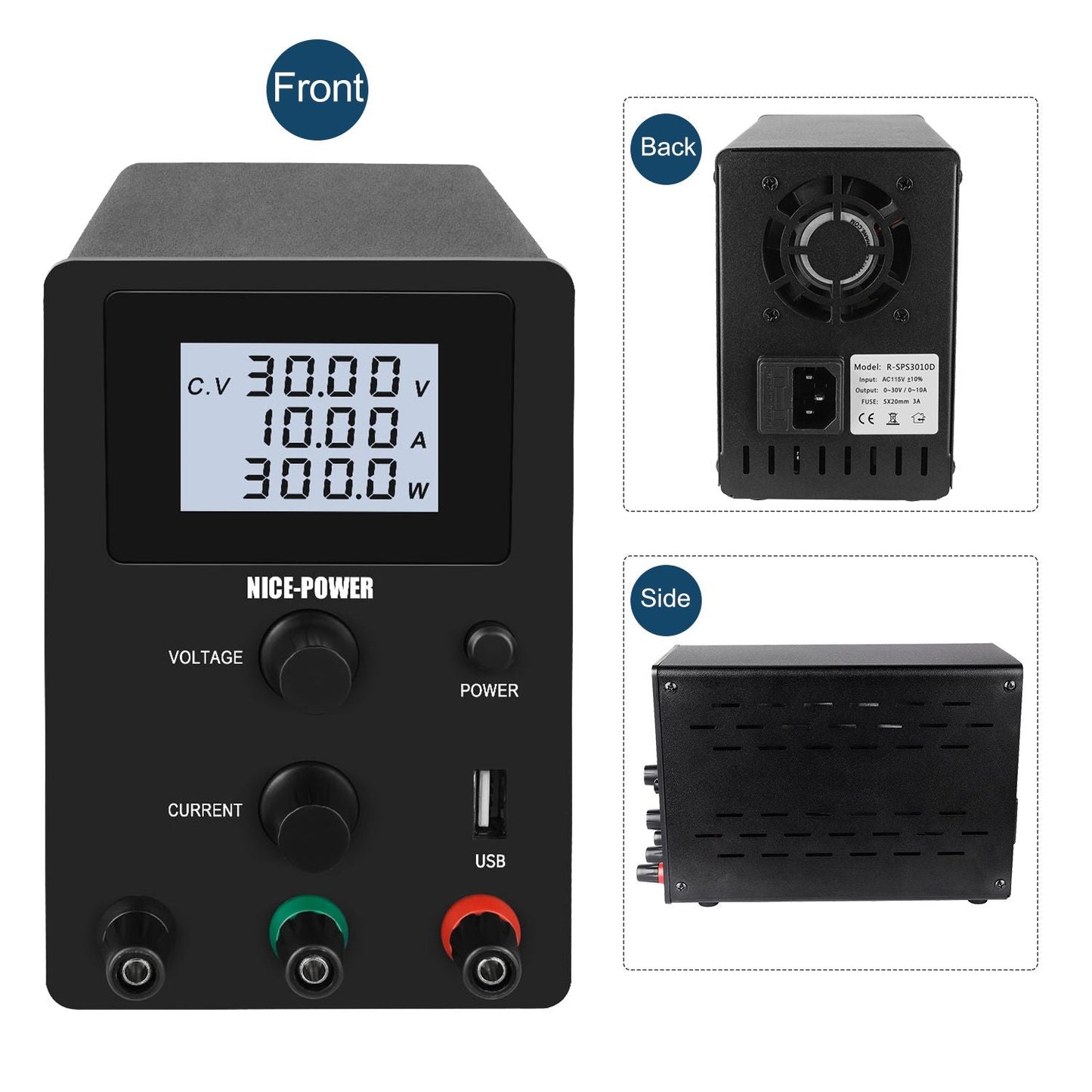 110V 0-30V 0-10A DC Power Supply Switching - US Plug