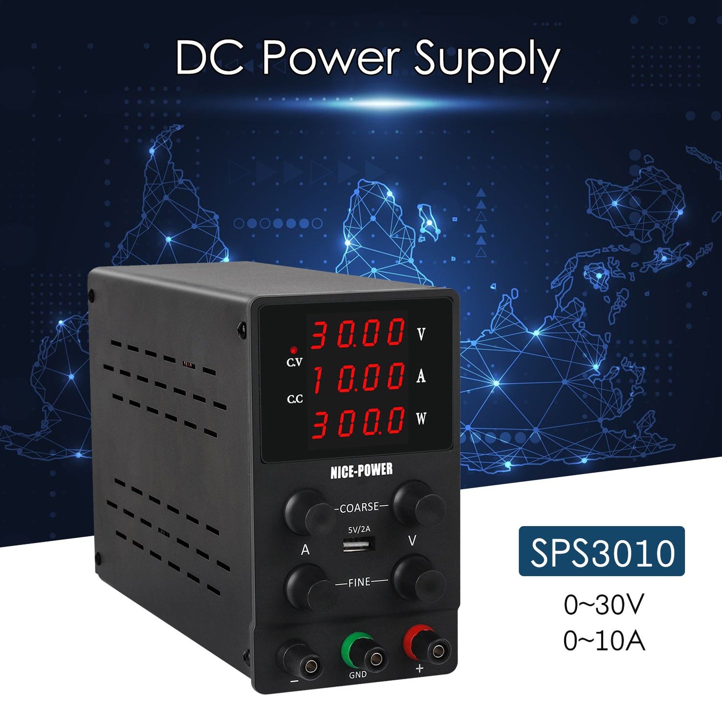 220V 0-30V 0-10A DC Power Supply Voltage-stabilized Source - UK Plug