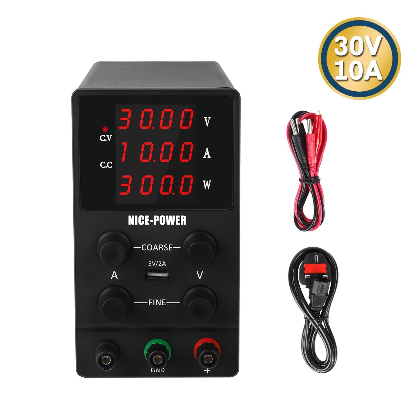 220V 0-30V 0-10A DC Power Supply Voltage-stabilized Source - UK Plug