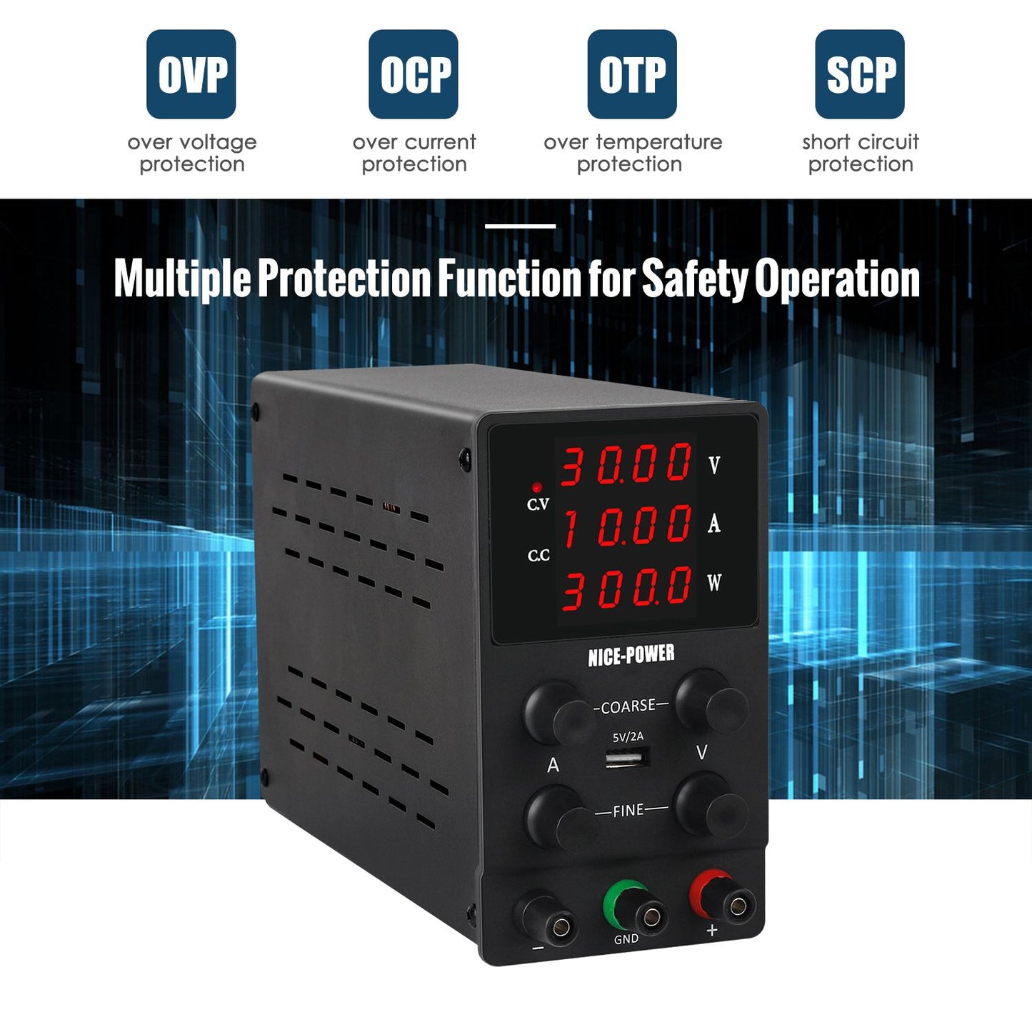 220V 0-30V 0-10A DC Power Supply Voltage-stabilized Source - UK Plug